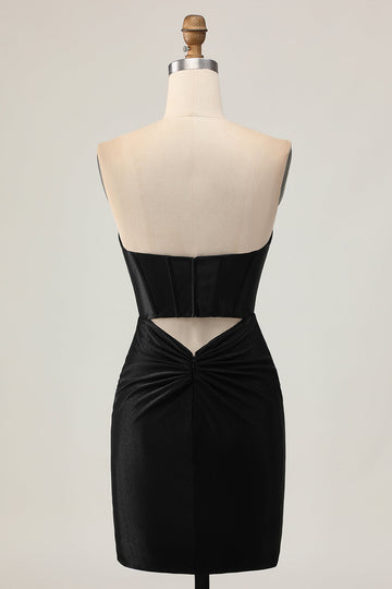 Black Corset Bodycon Cut Out Beaded Cocktail Dress
